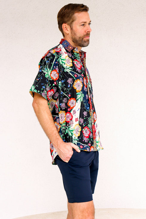Camicia con colletto a maniche corte Sam "Opium Floral".